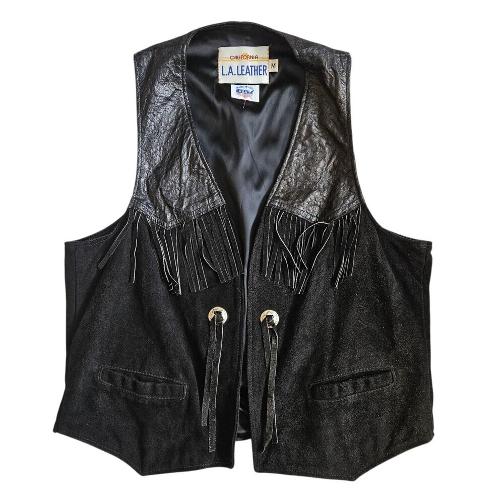 Vintage 90's Leather Fringe Vest Grunge Biker Baddie L.A.  Leather - Medium
